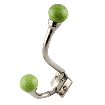 Lime Green Crackle Ceramic Iron Hooks